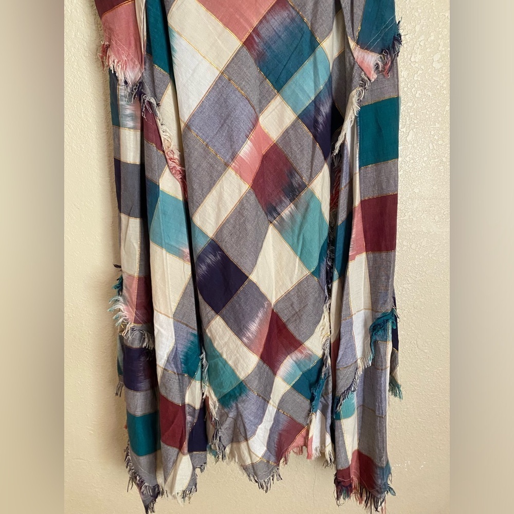 Anthropologie Maeve Metallic Patchwork Plaid Sleeveless Boho Lagenlook Dress - Picture 7 of 11